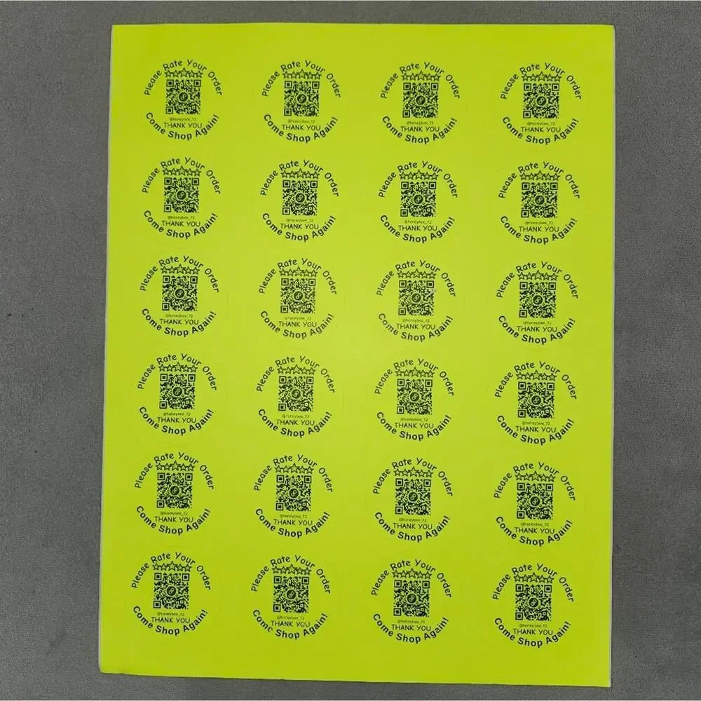QR Labels NEON Thank You / Rate Your Order - Set of 48 - 2 sheets of 24 NWT